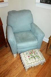 Blue microsuede recliner chair