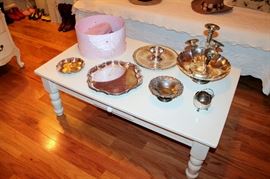 White coffee table and silverplate