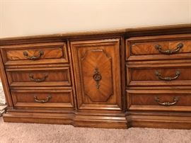 Dresser with mirror, matching armoire and 2 night stands.