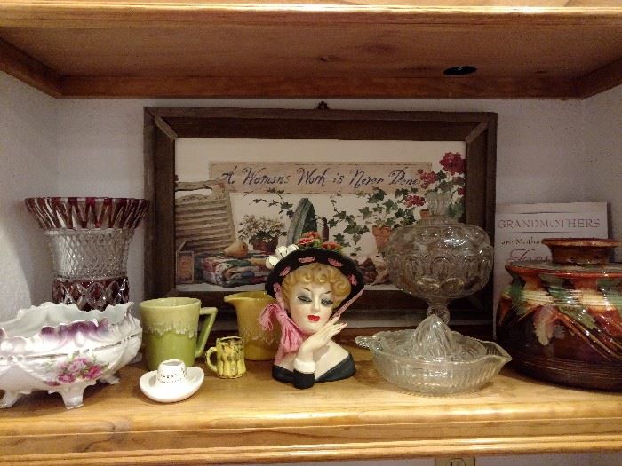 antique lady head vase