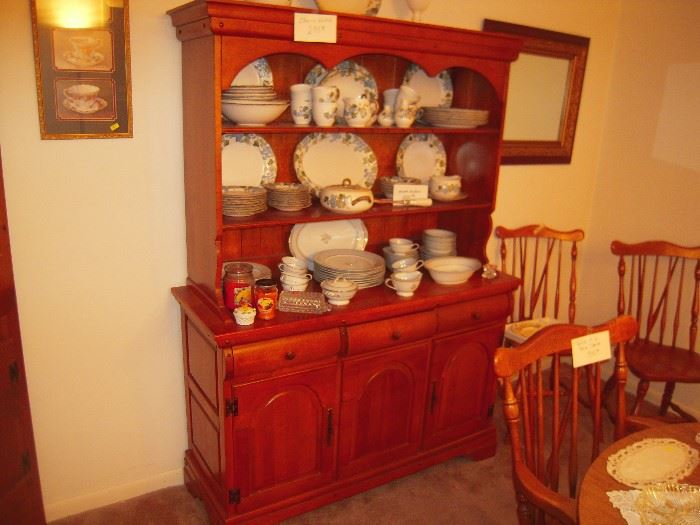 cherry cabinet and nice set dishes