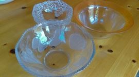 handblown etched glass bowls