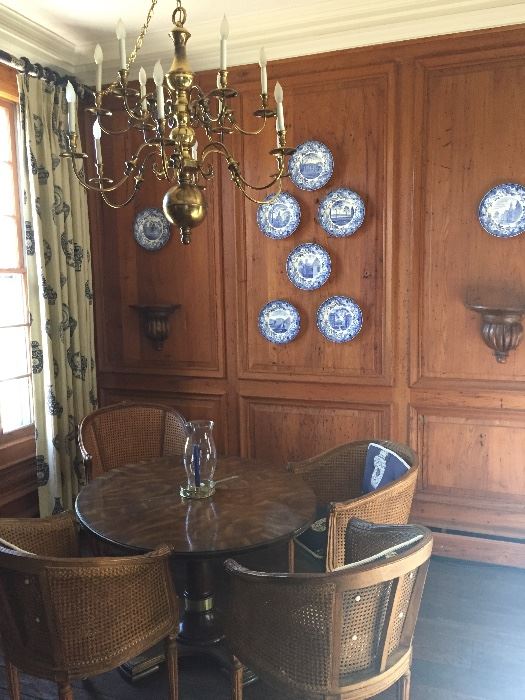 Brass Federalist Chandelier, Game Table and Chairs
