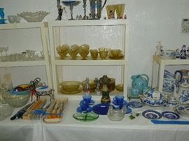 Depression Glass Madrid Pattern, Blue Royal lace Depression Glass, Carving Sets,