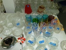 C1900 Early Colored Glass Tumblers, Pressed Glass Finger Bowls