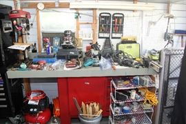 Drill Press, Air compressor, Hand Tools