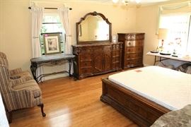 Queen Bedroom Set includes: Bed, Mattress & Box Springs, Dresser w/Mirror, Chest, 2 Nightstands
