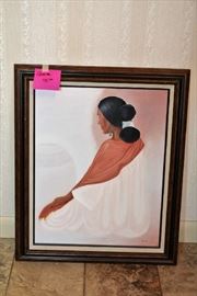 Queida Signed Painting of Indian Woman
