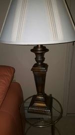 lamp and glass/brass table