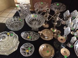 Cut Glass, Sterling Candle Sticks, Silver Plate, S & P Collection