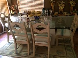 Southwest Whitewashed Glass top Table and 6-Chairs