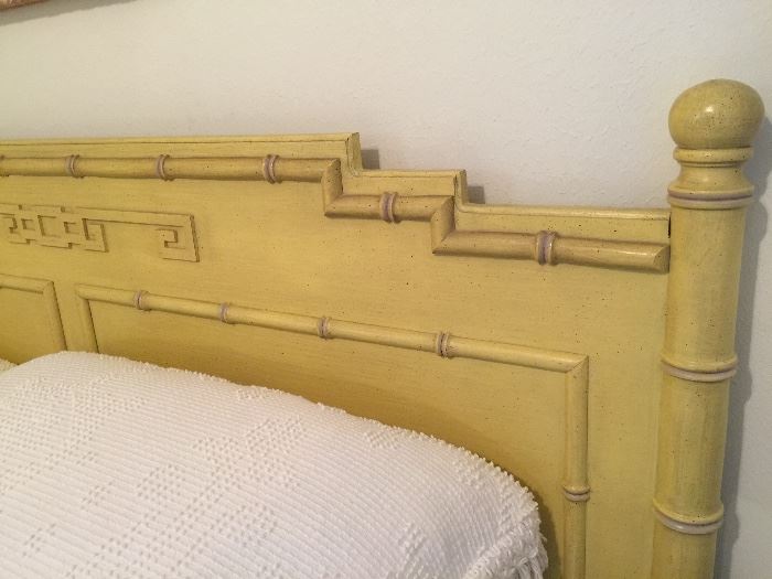Queen size yellow and bamboo bedroom suite with matching pieces