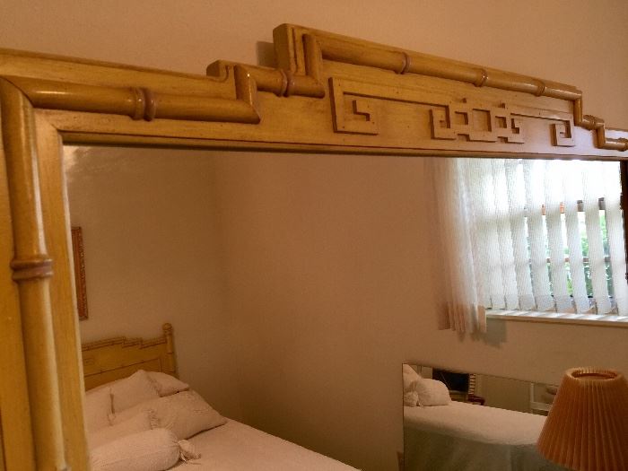 Yellow "bamboo" detailed mirror which is part of Queen bedroom suite