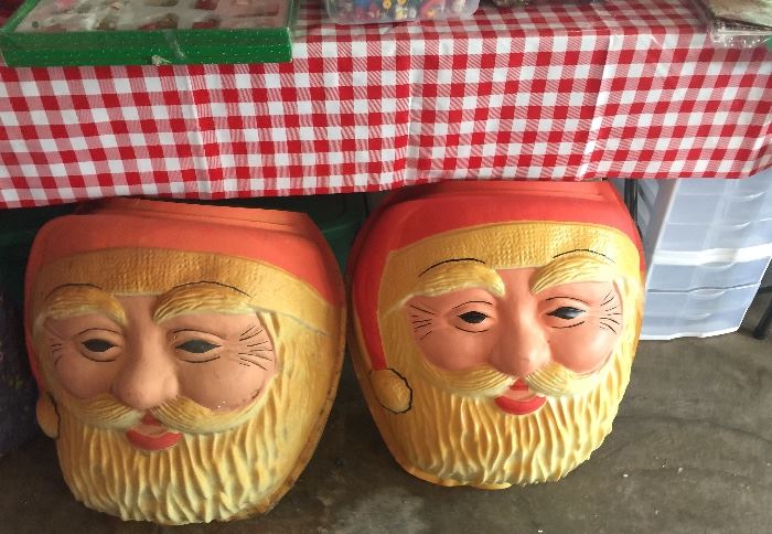 Huge big Santa faces!!! Vintage. Maybe they fit around city lightpoles for decoration? They are unusual. 