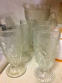 Iris and Herringbone pitcher and glass set