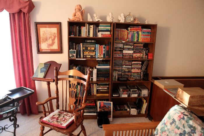 Bombay co. music stand, rocking chair, books, cd and dvd's including opera and classical