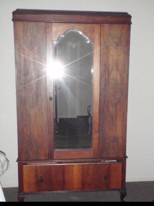 Walnut Armoire and 3 mirrored vanity