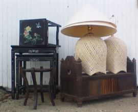 Unique bench and plant stand. Oriental Items!  Several pairs of lamps