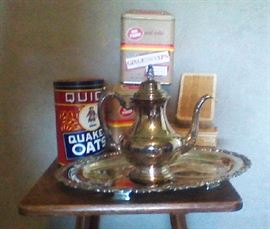 Silver platter, coffee pot