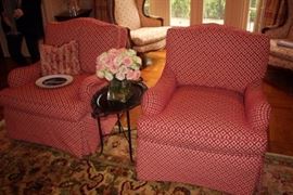 Pair of Upholstered Chairs with Small Oval Table and Decorative