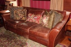 Leather Sofa and Decorative Pillows