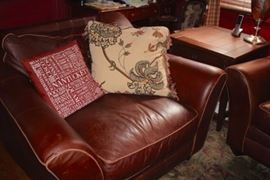 Leather Club Chair and Decorative Pillows