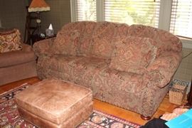 Sofa, Leather Ottoman and Rug