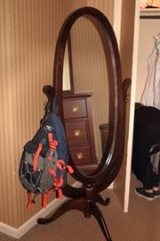 Wood, Oval, Standing Mirror and Backpack