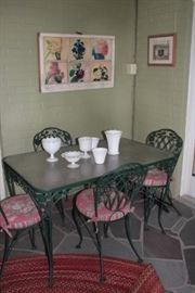 Metal & Glass Table with 4 Chairs and Decorative