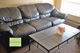 Leather Sleeper Sofa and Metal & Tile Coffee Table