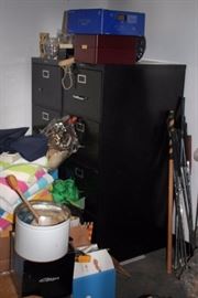 2 Black, Metal, Filing Cabinets and Household Items
