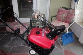 Snowblower, Metal Chair and Side Table