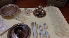silverplate and crystal serve ware