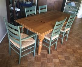 pine dining table and 6 rush seat chairs (sold separately)