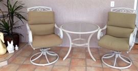 32" Round Metal/Glass Patio Table w/ 2 Swivel Rocking Chairs