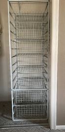 Closet Organizer:  1 of 2 white metal 8 pull-out sliding drawers. 58"H 