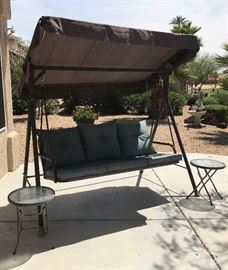 Patio Swing/ Canopy, 2 small folding Patio Tables 