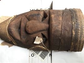 Antique African wood and snakeskin mask