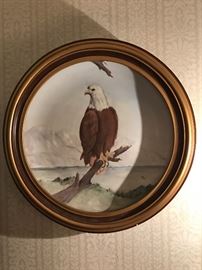 hand pained eagle on framed charger.