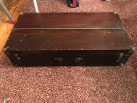 Old wooden carpenter tool box.