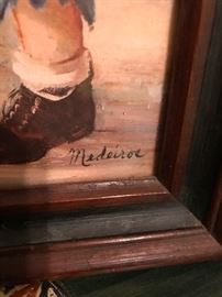 FARMER BOY by Medeiros- Freckle Faced Farm Boy in Overalls- Framed Litho Print- M. Medeiros-Big Eyed Farm Boy