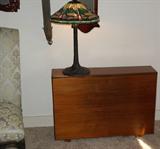 Leaded Glass Lamp & Mid Century Modern Drop Leaf Sofa or Dining Table