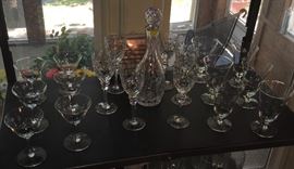 VERY FINE CRYSTAL DECANTER AND STEM SET
