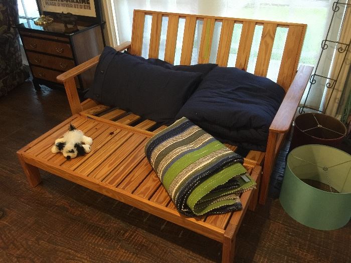 Wooden futon with matching coffee table