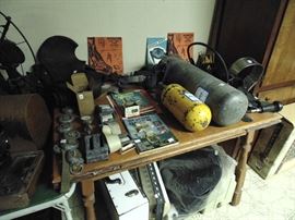 Vintage scooba suit, tanks, weight belts, regulators