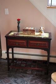 2 Drawer Table with Inlaid Top and Decorative