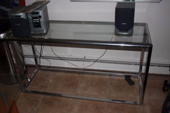 Metal & Glass Console Table with Speakers and Player