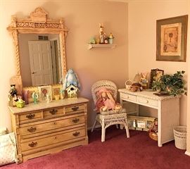 Victorian Vanity, Wicker Desk with Chair, Etc