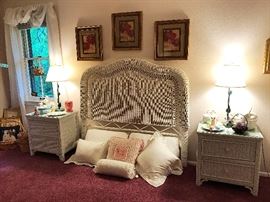 Wicker Night Stands / End Tables, Framed Prints, Bedding, Etc