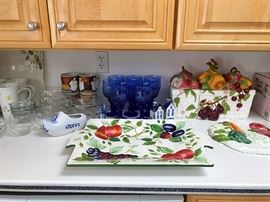 Italian Dishes, Canister Set, Cobalt Blue Glasses, Etc